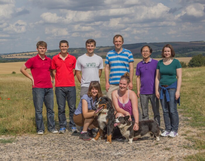 2014 Lab Retreat - On a hike overlooking the Meon Valley, Hampshire August 2014