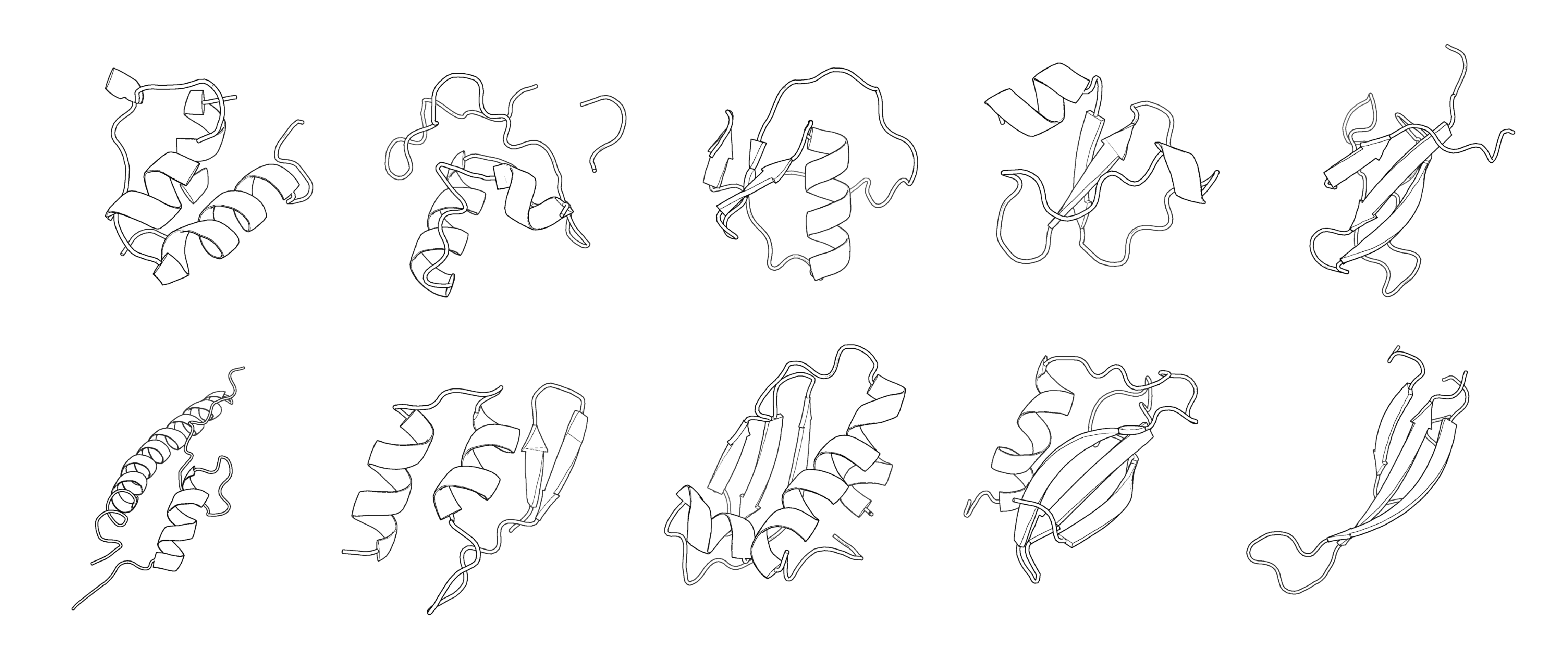 Line drawings of ten proteins