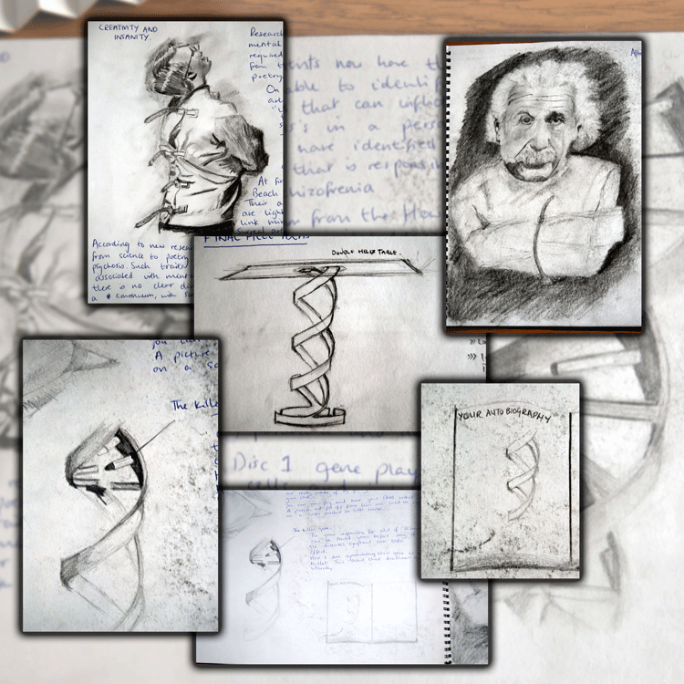 DNA: the killer gene, the lethal bullet, DNA bullet, Einstein constrained by his DNA, Mental illness and creativity: sketchwork for imagining The Brain 2010 by Taalib Minhas