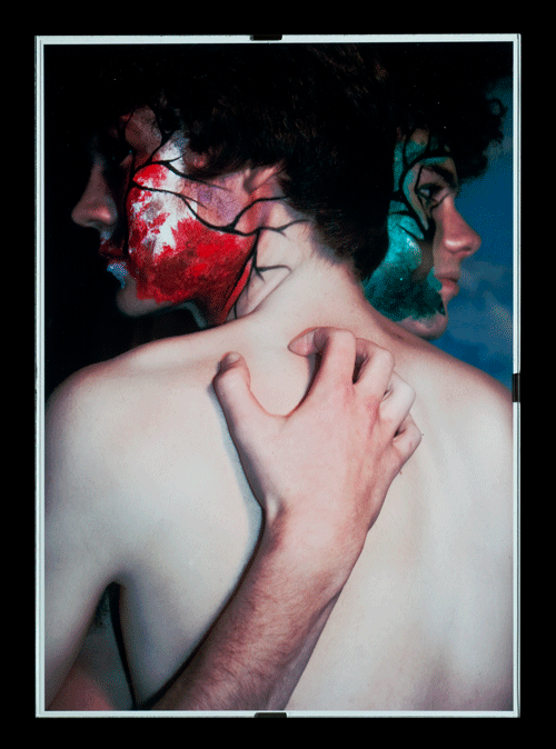 The Lovers, by Candace Lipscombe; ITB entry 2010. My photography project took the title of The Lovers. The piece is an exploration of the concept of living with a mental illness and mainly focusing on bipolar and the two contrasting and completely destructive states in which the illness manipulates ones mind to feel almost terrified by the impulsive nature of the illness. The red male represents the depression at its deepest and most destructive, the model is actually my partner and this is relevant to the sense that living through my own life with bipolar I feel a sense of my illness through the man I share it with, we embrace it together and in someway explore it through time. The green male is also relevant to my own personal experience, he is a best friend through the worst parts of discovering the depression and the green highlights this sense of sanity and in a way this image of excitement and exploration - the green embracing nature and tranquillity. I have used the title of The Lovers, to show this rather obsessive and almost romantic quality in which bipolar illuminates, leaving a being almost unable to liberate themselves from the illness, as if like a destructive lover, being almost hooked on the almost electricity of life. Like the photography, the two side work together, to form this illness - like the image of Heaven and Hell. 