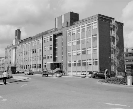 External view of LMB looking from Hills Road end, showing the original building and 13-bay extension, c. post-1984. 