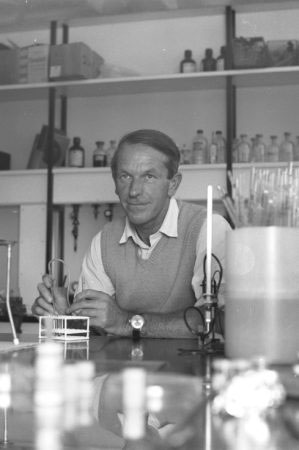 Fred Sanger in the laboratory at LMB, c. 1969.