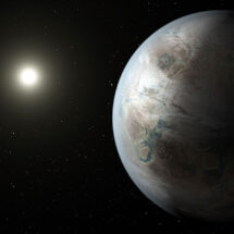 An artist's concept of Kepler-452b, a 1.5 Earth size exoplanet discovered within the habitable zone of a Sun-like star.