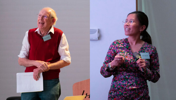 Photos of symposium speakers John Kilmarten and Kelly Nguyen.
