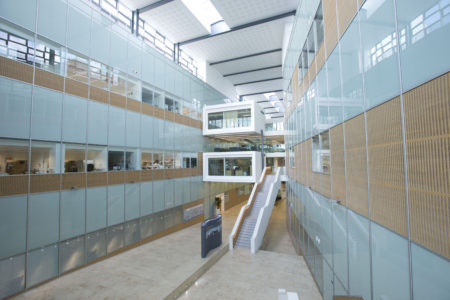 Interior view of LMB building, atrium from east entrance 