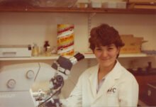 Pat Edwards in the lab in 1982